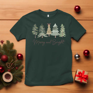 Merry and Bright Trees T Shirt Womans Holiday Coquette Tree Bow TS10 Dark Forest Green Print Your Wear