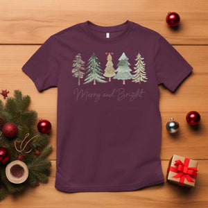 Merry and Bright Trees T Shirt Womans Holiday Coquette Tree Bow TS10 Maroon Print Your Wear