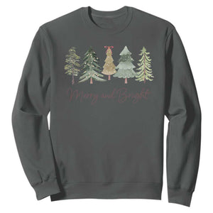 Merry and Bright Trees Sweatshirt Womans Holiday Coquette Tree Bow TS10 Dark Heather Print Your Wear