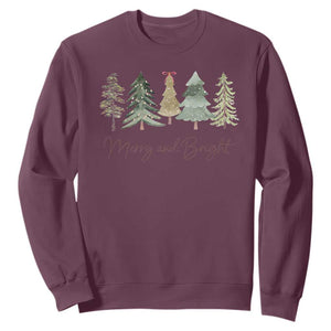 Merry and Bright Trees Sweatshirt Womans Holiday Coquette Tree Bow TS10 Maroon Print Your Wear