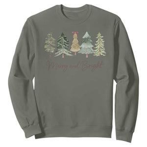 Merry and Bright Trees Sweatshirt Womans Holiday Coquette Tree Bow TS10 Military Green Print Your Wear