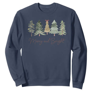 Merry and Bright Trees Sweatshirt Womans Holiday Coquette Tree Bow TS10 Navy Print Your Wear