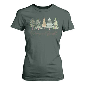 Merry and Bright Trees T Shirt For Women Womans Holiday Coquette Tree Bow TS10 Dark Forest Green Print Your Wear