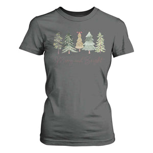 Merry and Bright Trees T Shirt For Women Womans Holiday Coquette Tree Bow TS10 Dark Heather Print Your Wear