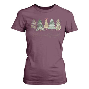 Merry and Bright Trees T Shirt For Women Womans Holiday Coquette Tree Bow TS10 Maroon Print Your Wear