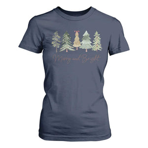 Merry and Bright Trees T Shirt For Women Womans Holiday Coquette Tree Bow TS10 Navy Print Your Wear