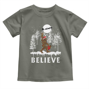 Bigfoot Christmas Tree Lights Baby Shirt Believe Rock On Sasquatch Santa Hat TS10 Military Green Print Your Wear