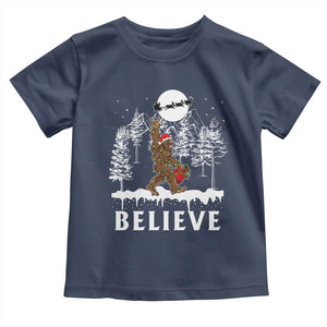 Bigfoot Christmas Tree Lights Baby Shirt Believe Rock On Sasquatch Santa Hat TS10 Navy Print Your Wear