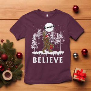 Bigfoot Christmas Tree Lights T Shirt Believe Rock On Sasquatch Santa Hat TS10 Maroon Print Your Wear