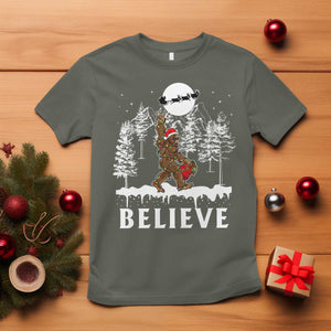 Bigfoot Christmas Tree Lights T Shirt Believe Rock On Sasquatch Santa Hat TS10 Military Green Print Your Wear