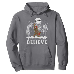 Bigfoot Christmas Tree Lights Hoodie Believe Rock On Sasquatch Santa Hat TS10 Charcoal Print Your Wear