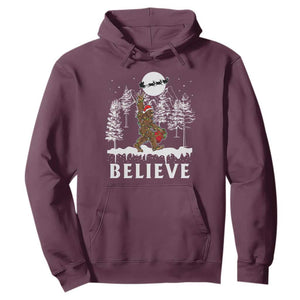 Bigfoot Christmas Tree Lights Hoodie Believe Rock On Sasquatch Santa Hat TS10 Maroon Print Your Wear