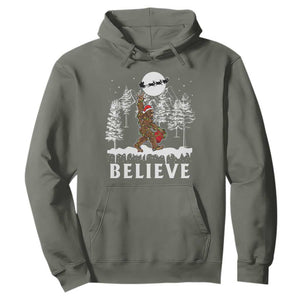 Bigfoot Christmas Tree Lights Hoodie Believe Rock On Sasquatch Santa Hat TS10 Military Green Print Your Wear