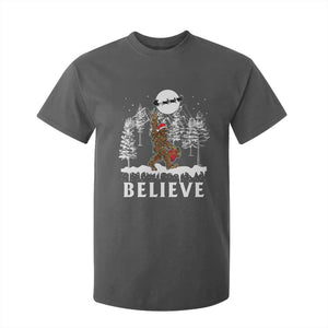 Bigfoot Christmas Tree Lights T Shirt For Kid Believe Rock On Sasquatch Santa Hat TS10 Dark Heather Print Your Wear