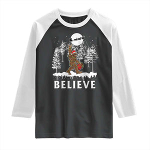Bigfoot Christmas Tree Lights Raglan Shirt Believe Rock On Sasquatch Santa Hat TS10 Black White Print Your Wear