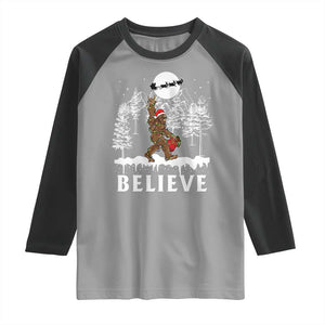 Bigfoot Christmas Tree Lights Raglan Shirt Believe Rock On Sasquatch Santa Hat TS10 Sport Gray Black Print Your Wear