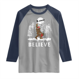 Bigfoot Christmas Tree Lights Raglan Shirt Believe Rock On Sasquatch Santa Hat TS10 Sport Gray Navy Print Your Wear
