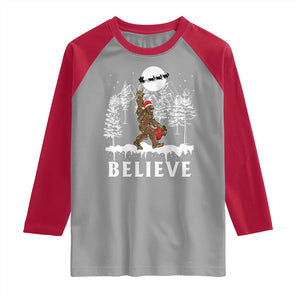 Bigfoot Christmas Tree Lights Raglan Shirt Believe Rock On Sasquatch Santa Hat TS10 Sport Gray Red Print Your Wear