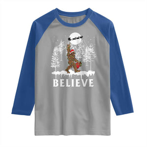 Bigfoot Christmas Tree Lights Raglan Shirt Believe Rock On Sasquatch Santa Hat TS10 Sport Gray Royal Print Your Wear