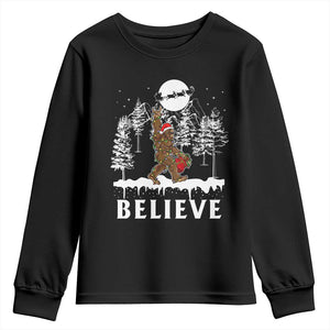 Bigfoot Christmas Tree Lights Youth Sweatshirt Believe Rock On Sasquatch Santa Hat TS10 Black Print Your Wear