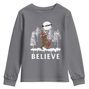 Bigfoot Christmas Tree Lights Youth Sweatshirt Believe Rock On Sasquatch Santa Hat TS10 Charcoal Print Your Wear
