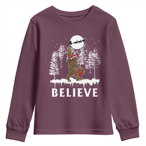 Bigfoot Christmas Tree Lights Youth Sweatshirt Believe Rock On Sasquatch Santa Hat TS10 Maroon Print Your Wear