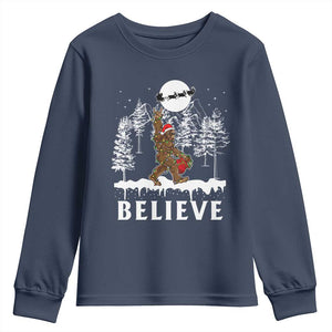 Bigfoot Christmas Tree Lights Youth Sweatshirt Believe Rock On Sasquatch Santa Hat TS10 Navy Print Your Wear