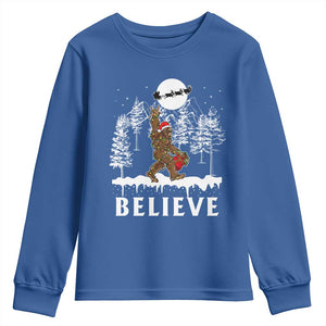Bigfoot Christmas Tree Lights Youth Sweatshirt Believe Rock On Sasquatch Santa Hat TS10 Royal Blue Print Your Wear