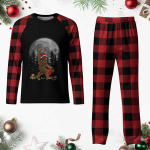 Bigfoot Christmas Tree Lights Plaid Pajama Set Believe Bigfoot Santa Hat Sasquatch Loves Rock On TS10 Buffalo Plaid Print Your Wear