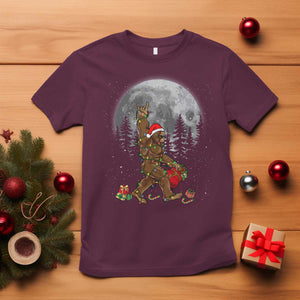 Bigfoot Christmas Tree Lights T Shirt Believe Bigfoot Santa Hat Sasquatch Loves Rock On TS10 Maroon Print Your Wear