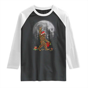 Bigfoot Christmas Tree Lights Raglan Shirt Believe Bigfoot Santa Hat Sasquatch Loves Rock On TS10 Black White Print Your Wear