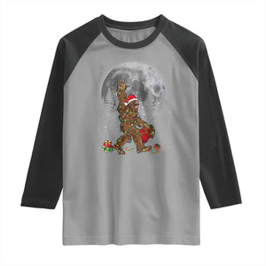 Bigfoot Christmas Tree Lights Raglan Shirt Believe Bigfoot Santa Hat Sasquatch Loves Rock On TS10 Sport Gray Black Print Your Wear