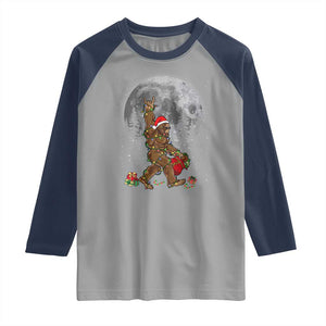 Bigfoot Christmas Tree Lights Raglan Shirt Believe Bigfoot Santa Hat Sasquatch Loves Rock On TS10 Sport Gray Navy Print Your Wear