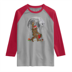 Bigfoot Christmas Tree Lights Raglan Shirt Believe Bigfoot Santa Hat Sasquatch Loves Rock On TS10 Sport Gray Red Print Your Wear