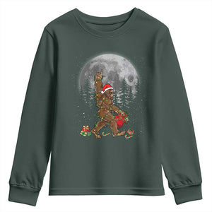 Bigfoot Christmas Tree Lights Youth Sweatshirt Believe Bigfoot Santa Hat Sasquatch Loves Rock On TS10 Dark Forest Green Print Your Wear