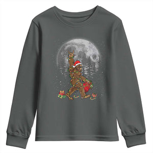 Bigfoot Christmas Tree Lights Youth Sweatshirt Believe Bigfoot Santa Hat Sasquatch Loves Rock On TS10 Dark Heather Print Your Wear