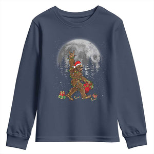Bigfoot Christmas Tree Lights Youth Sweatshirt Believe Bigfoot Santa Hat Sasquatch Loves Rock On TS10 Navy Print Your Wear