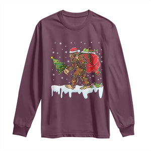 Bigfoot Christmas Tree Lights Long Sleeve Shirt Believe Xmas Sasquatch Lovers Funny TS10 Maroon Print Your Wear