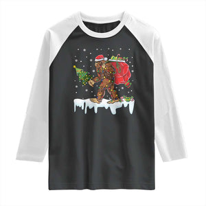 Bigfoot Christmas Tree Lights Raglan Shirt Believe Xmas Sasquatch Lovers Funny TS10 Black White Print Your Wear