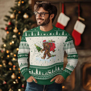 Bigfoot Christmas Tree Lights Ugly Christmas Sweater Believe Xmas Sasquatch Lovers Funny TS10 Green Print Your Wear
