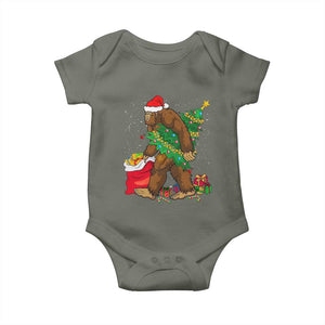 Bigfoot Christmas Baby Onesie Believe Sasquatch Lovers Xmas Tree Lights TS10 Military Green Print Your Wear