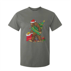 Bigfoot Christmas T Shirt For Kid Believe Sasquatch Lovers Xmas Tree Lights TS10 Military Green Print Your Wear