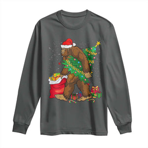 Bigfoot Christmas Long Sleeve Shirt Believe Sasquatch Lovers Xmas Tree Lights TS10 Dark Heather Print Your Wear
