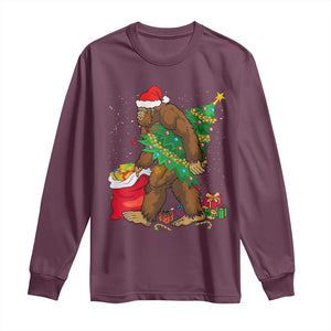Bigfoot Christmas Long Sleeve Shirt Believe Sasquatch Lovers Xmas Tree Lights TS10 Maroon Print Your Wear