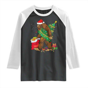 Bigfoot Christmas Raglan Shirt Believe Sasquatch Lovers Xmas Tree Lights TS10 Black White Print Your Wear