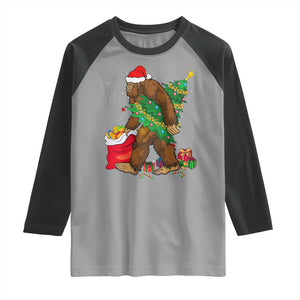 Bigfoot Christmas Raglan Shirt Believe Sasquatch Lovers Xmas Tree Lights TS10 Sport Gray Black Print Your Wear