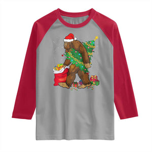 Bigfoot Christmas Raglan Shirt Believe Sasquatch Lovers Xmas Tree Lights TS10 Sport Gray Red Print Your Wear
