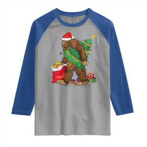 Bigfoot Christmas Raglan Shirt Believe Sasquatch Lovers Xmas Tree Lights TS10 Sport Gray Royal Print Your Wear