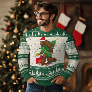 Bigfoot Christmas Ugly Christmas Sweater Believe Sasquatch Lovers Xmas Tree Lights TS10 Green Print Your Wear