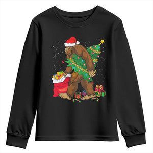Bigfoot Christmas Youth Sweatshirt Believe Sasquatch Lovers Xmas Tree Lights TS10 Black Print Your Wear